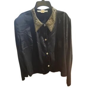 T14 Vintage Johnathan Martin Women's  Black Rayon Button-Front Blouse
